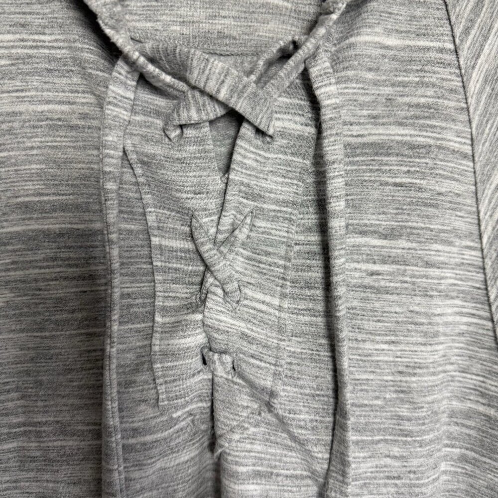 Lucky Brand Fleece Hooded Pullover-Small-Heather Gray-Lace Up-High Low Hem- - Picture 4 of 11
